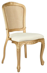 Gold Resin Royal Chair with Ivory Vinyl Seat and Gold Rattan Back Similar to Louis Pop Style - Dover