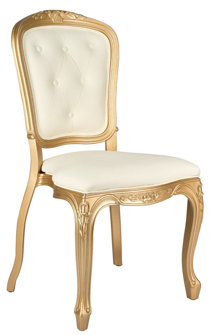 Gold Resin Royal Chair, Ivory Tufted Seat