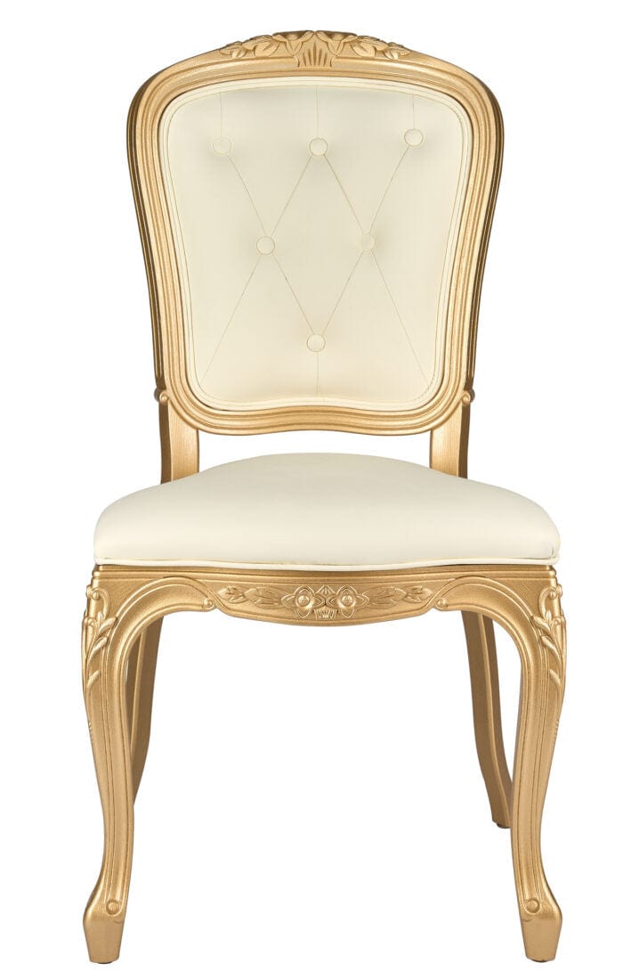 Chivari Gold Resin Royal Chair with Ivory Vinyl Seat and Ivory Vinyl Tufted Back Similar to Louis Pop Style - Chambeau CRRGIT-ZG-T