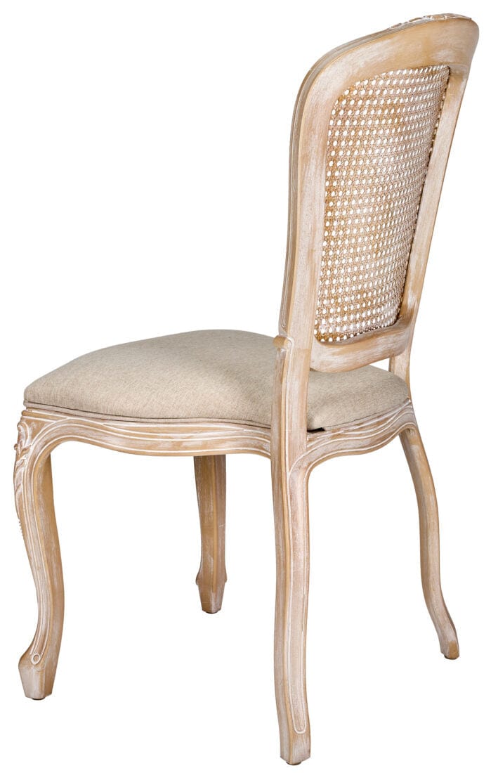 Chivari Natural White Washed Resin Royal Chair with Beige Tweed Fabric Seat and White Washed Rattan Back Similar to Louis Pop Style - York CRRNWBNWR-ZG-T