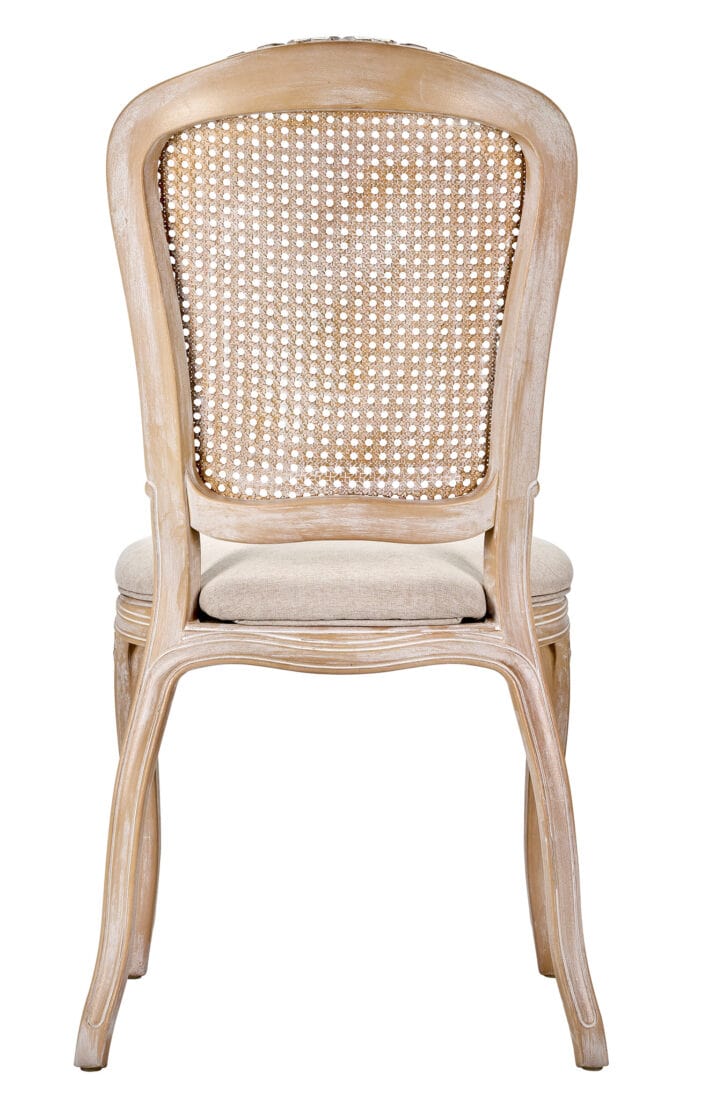 Chivari Natural White Washed Resin Royal Chair with Beige Tweed Fabric Seat and White Washed Rattan Back Similar to Louis Pop Style - York CRRNWBNWR-ZG-T