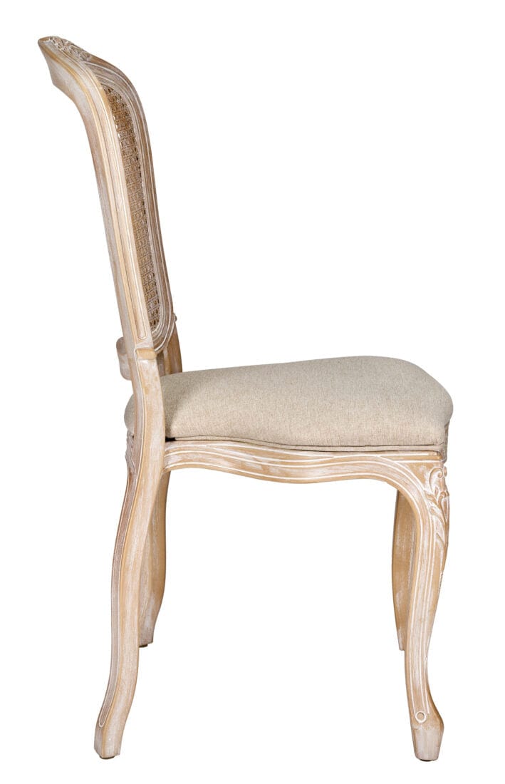 Chivari Natural White Washed Resin Royal Chair with Beige Tweed Fabric Seat and White Washed Rattan Back Similar to Louis Pop Style - York CRRNWBNWR-ZG-T