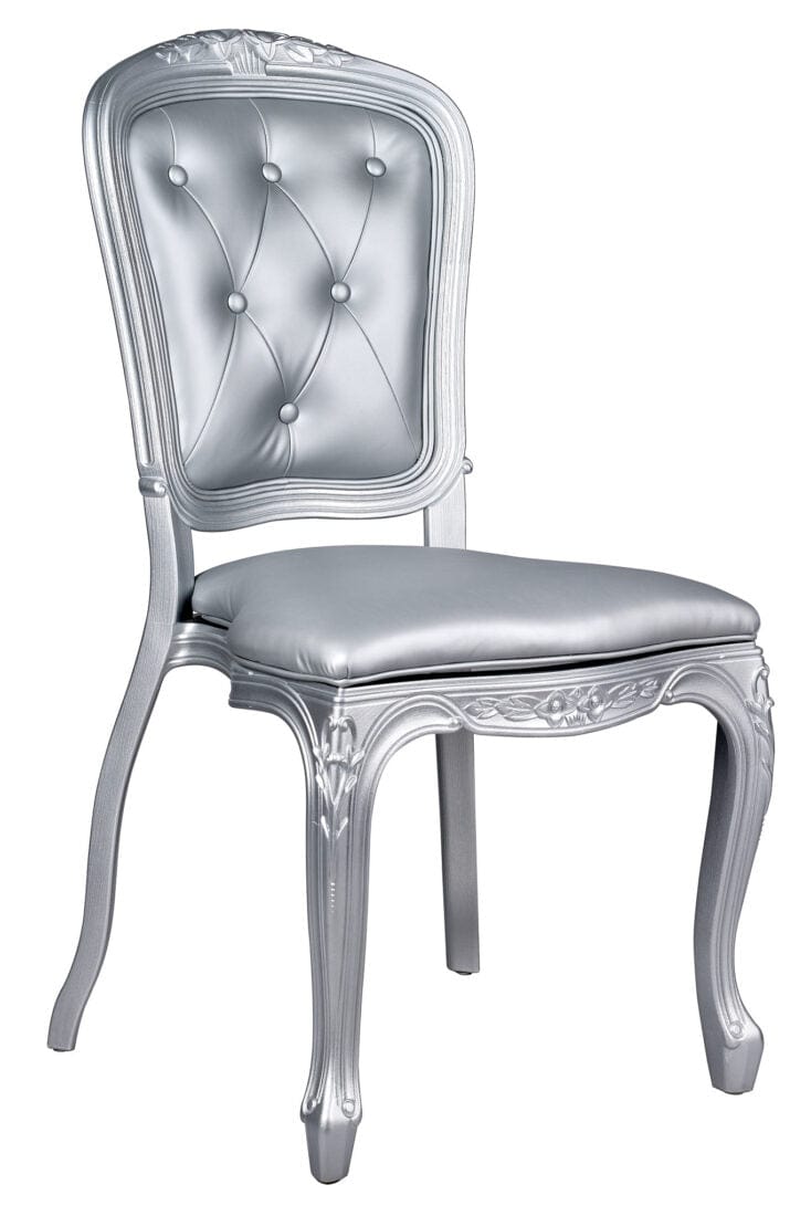 Chivari Silver Resin Royal Chair with Silver Vinyl Seat and Silver Vinyl Tufted Back Similar to Louis Pop Style - Argent CRRSST-ZG-T