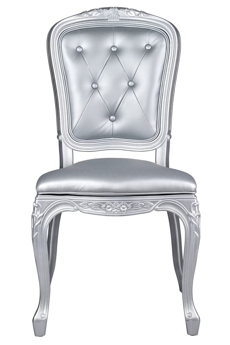 Chivari Silver Resin Royal Chair with Silver Vinyl Seat and Silver Vinyl Tufted Back Similar to Louis Pop Style - Argent CRRSST-ZG-T