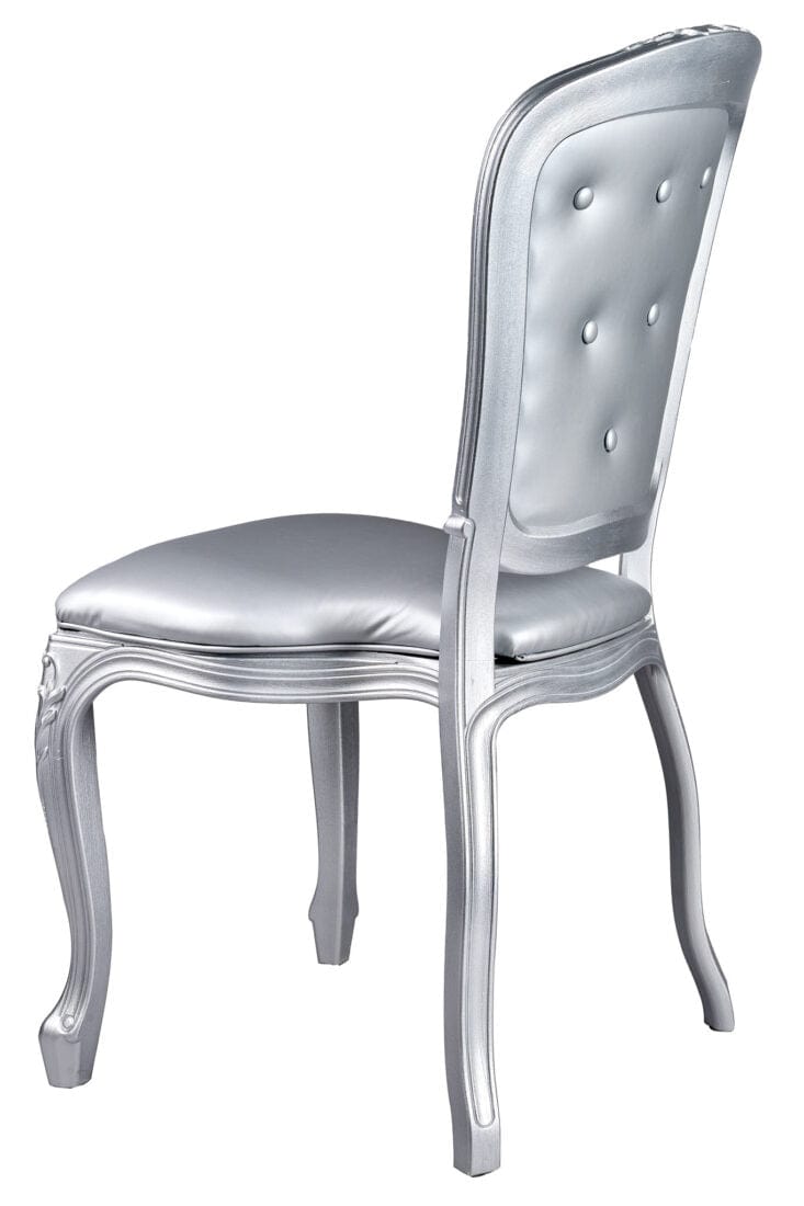 Chivari Silver Resin Royal Chair with Silver Vinyl Seat and Silver Vinyl Tufted Back Similar to Louis Pop Style - Argent CRRSST-ZG-T