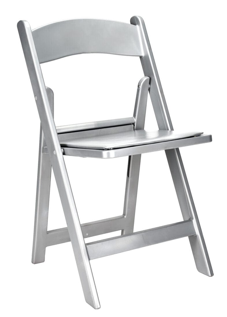 Chivari Silver ToughResin™ Folding Chair with Silver Vinyl Cushion CFRS-AX-T