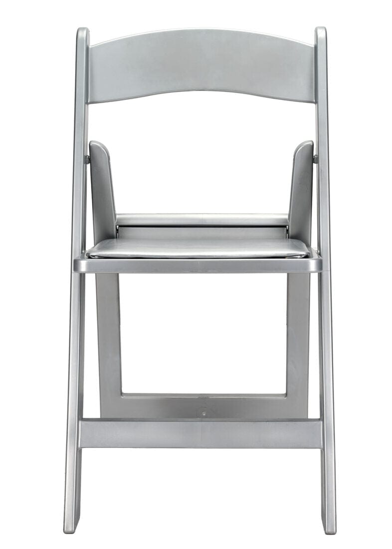 Chivari Silver ToughResin™ Folding Chair with Silver Vinyl Cushion CFRS-AX-T