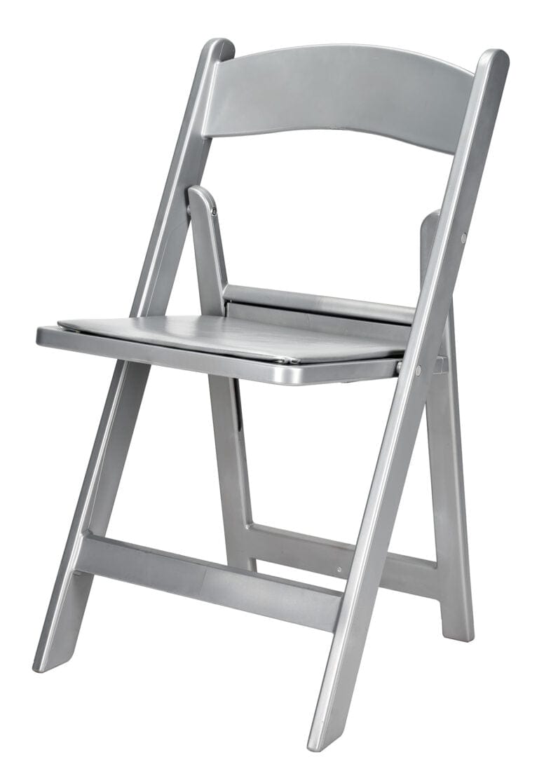 Chivari Silver ToughResin™ Folding Chair with Silver Vinyl Cushion CFRS-AX-T