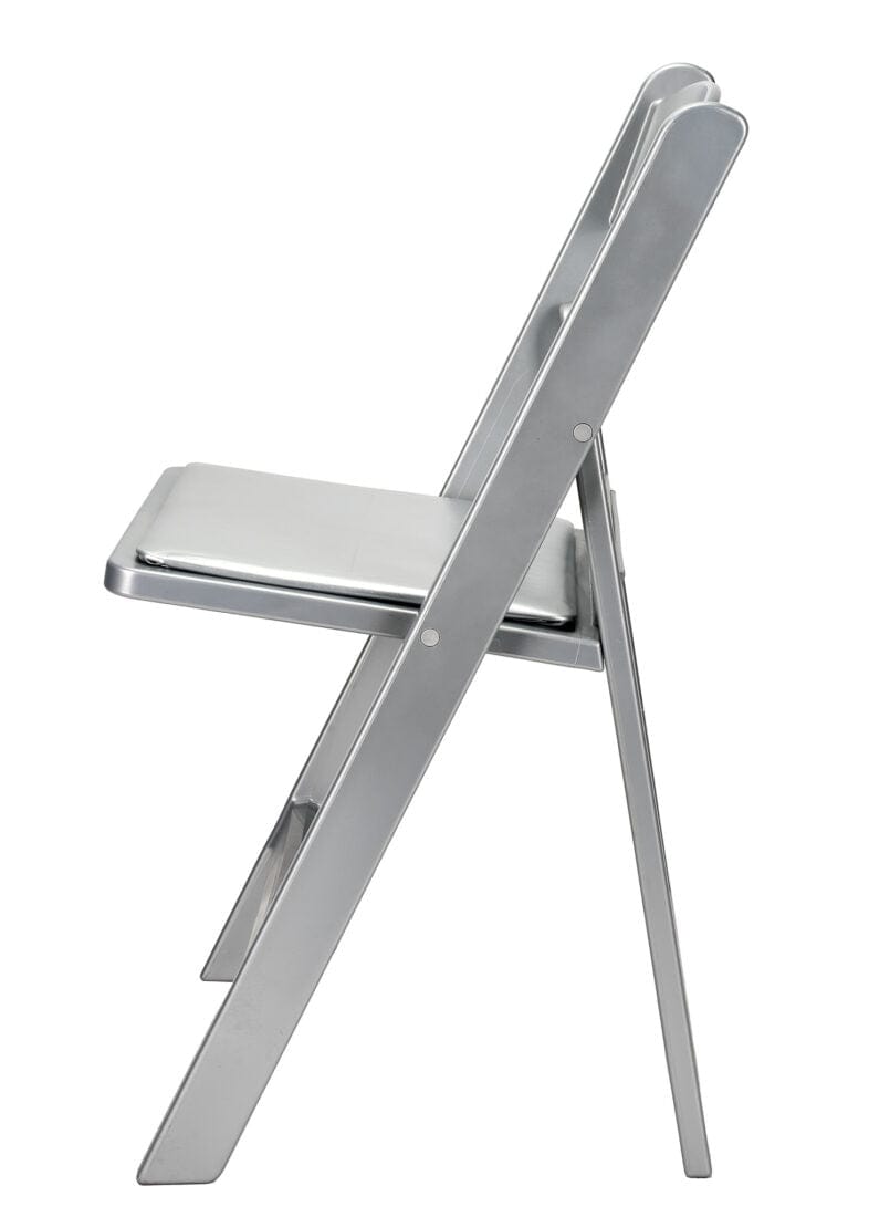 Chivari Silver ToughResin™ Folding Chair with Silver Vinyl Cushion CFRS-AX-T