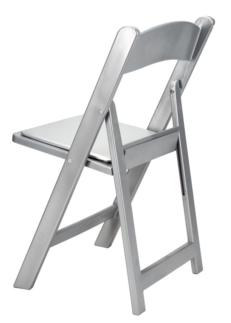 Chivari Silver ToughResin™ Folding Chair with Silver Vinyl Cushion CFRS-AX-T