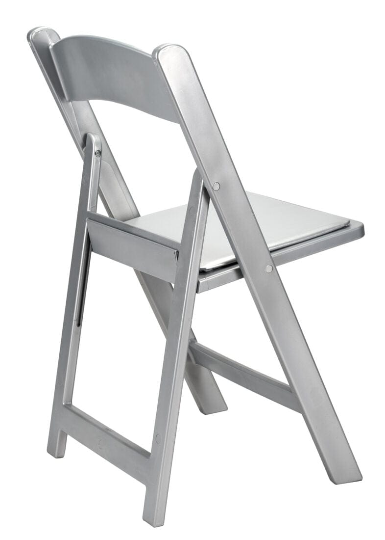 Chivari Silver ToughResin™ Folding Chair with Silver Vinyl Cushion CFRS-AX-T