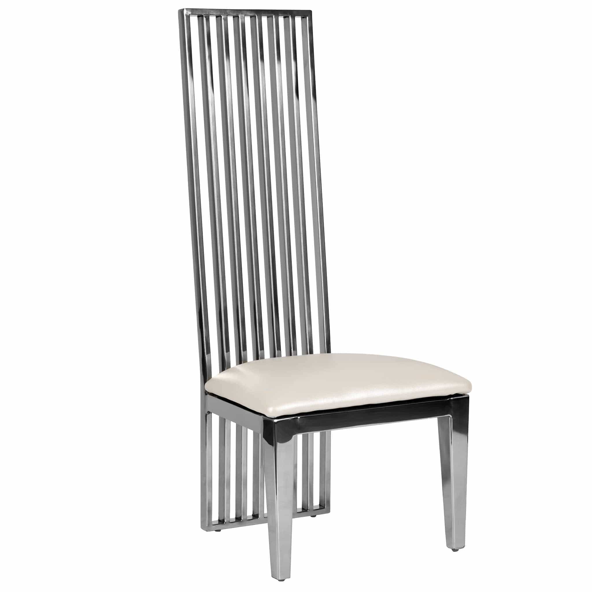 Chivari Kids Silver Frame High Back Stainless Steel Chair with White Vinyl Cushion CHBSSS-KID-AX-T