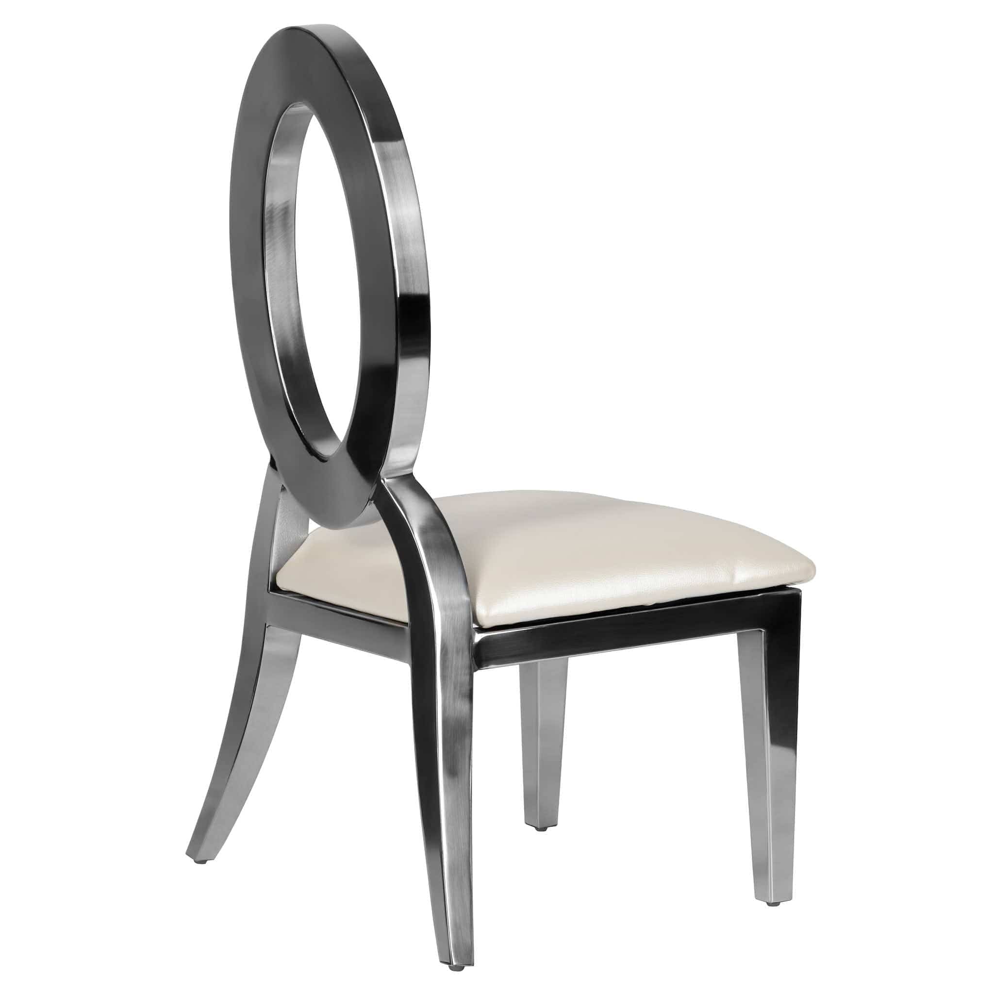 Chivari Kids Silver Frame Stainless Steel O Chair with White Vinyl Cushion COSSS-KID-AX-T