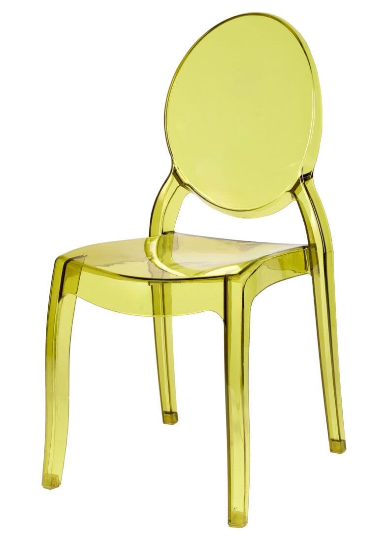 Chivari Vintage Green Clear Resin Oval Back Sophia Ghost Chair CGSRGR-ZG-T