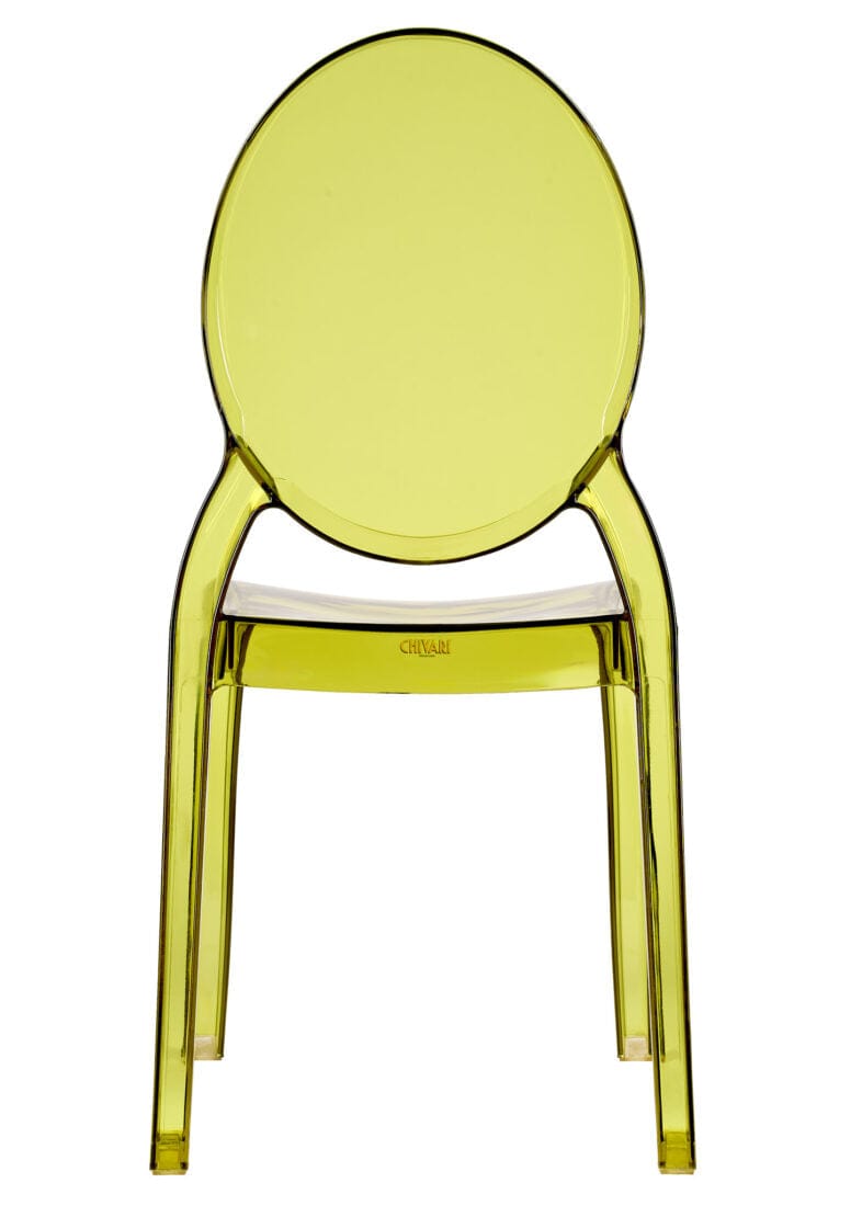 Chivari Vintage Green Clear Resin Oval Back Sophia Ghost Chair CGSRGR-ZG-T