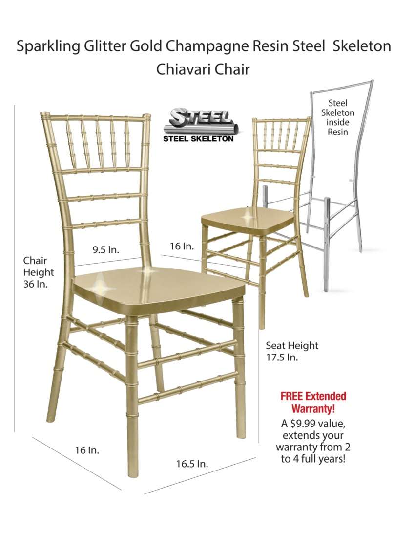 Chivari 100 Person Luxury Event Package:  100 Sparkling Gold Champagne Resin Steel Core Chiavari Chairs Plus 10 Round 72" Heavy Duty Banquet Folding Tables & 1 Banquet Table Cart PACK100CCRCHGSPSTEEL1072RD-T