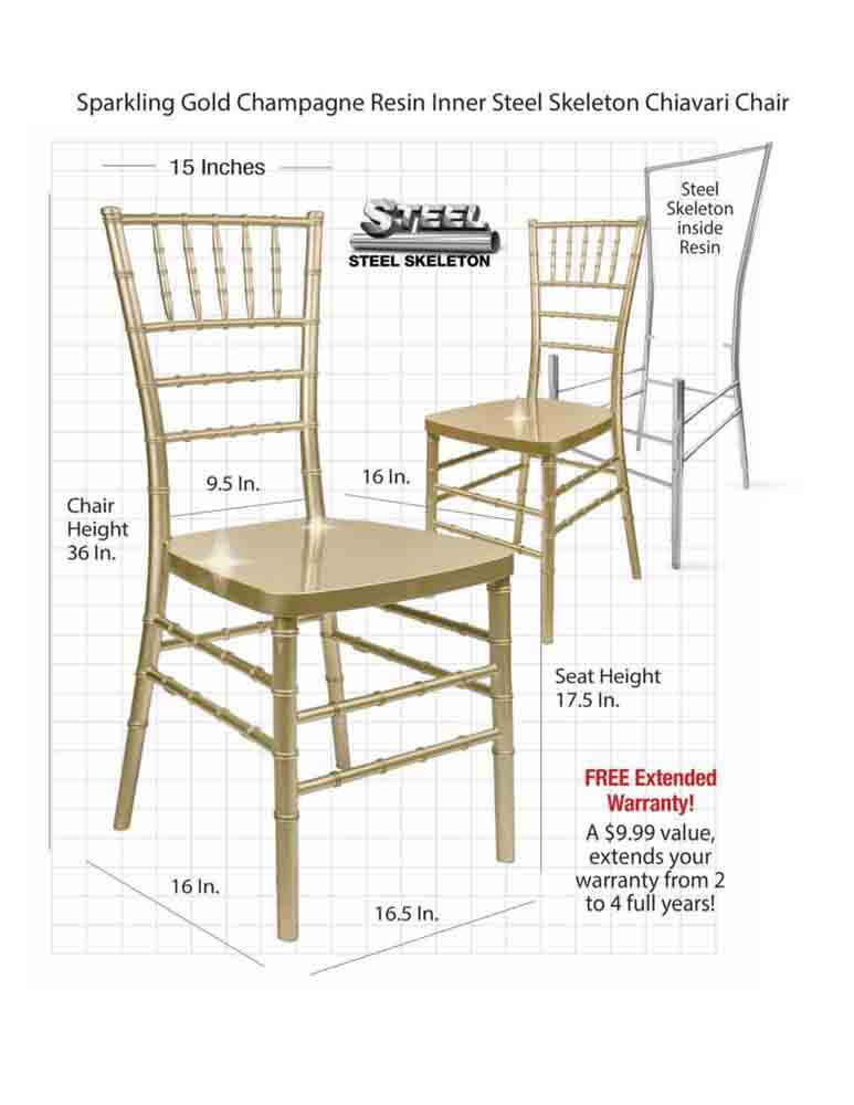 Chivari Sparkling Gold Champagne Resin Steel Skeleton™ Chiavari Chair CCRCHGSP-STEEL-AX-T