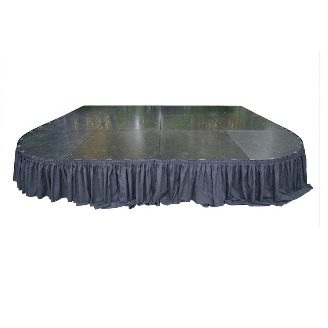 StandUp 8' Black Stage Skirt 21" High 180 GSM Polyester Linen with 8 Clips STG-SKT-8-AX