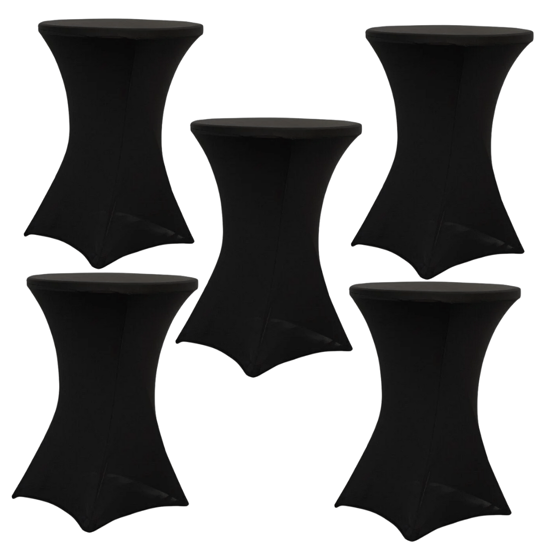 Chivari 5-Pack Black Spandex Cocktail Table Cover  250gsm 30/32" SX-SPANXTB-32IN-BLK-5