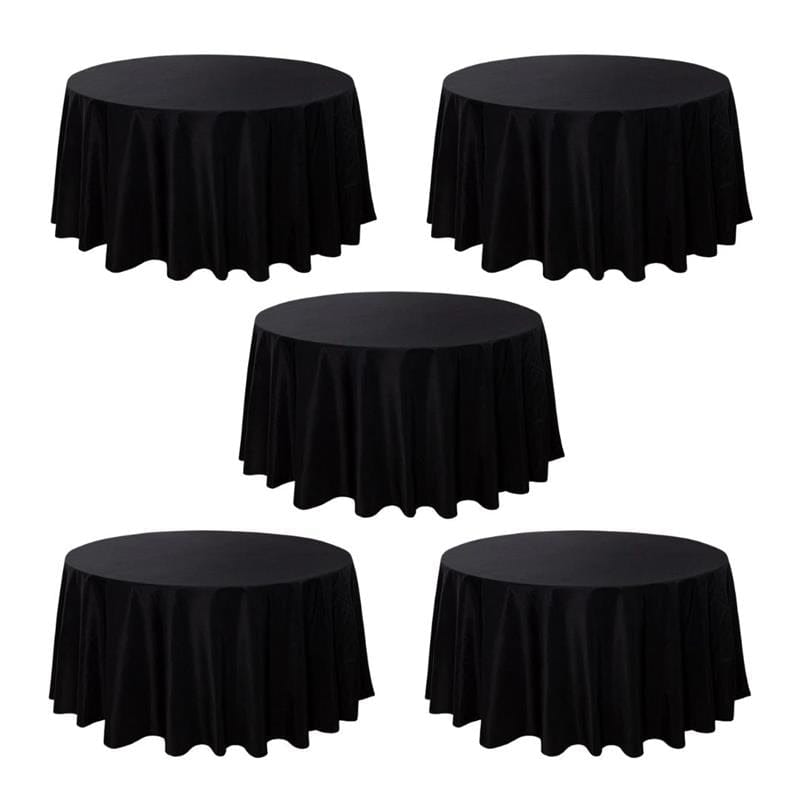 Chivari 5-Pack Black Round Polyester Tablecloth 190gsm 132" SX-TABLPOLY-132IN-BLK-5