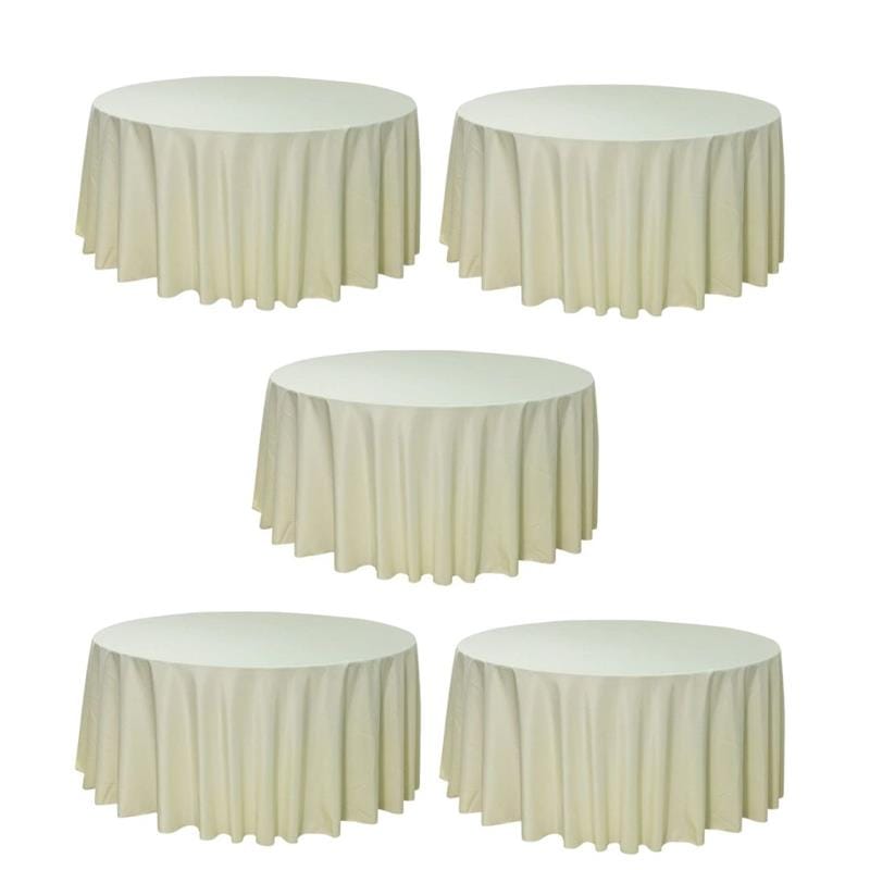 Chivari 5-Pack Ivory Round Polyester Tablecloth 190gsm 132" SX-TABLPOLY-132IN-IVR-5