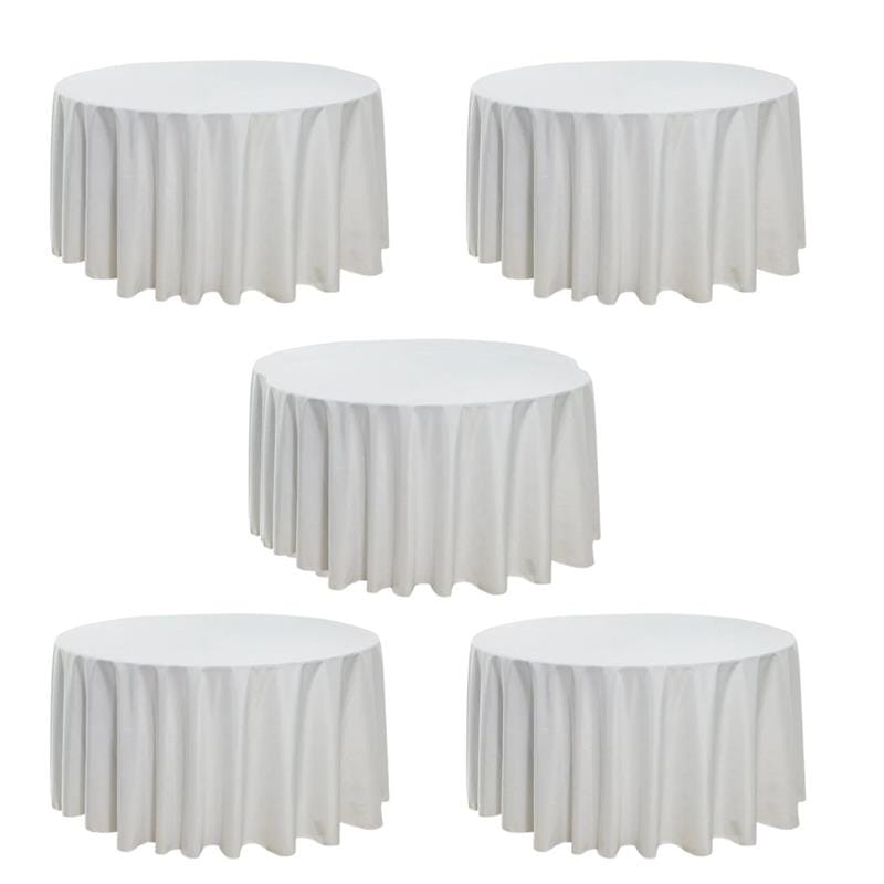 Chivari 5-Pack White Round Polyester Tablecloth 190gsm 132" SX-TABLPOLY-132IN-WHT-5