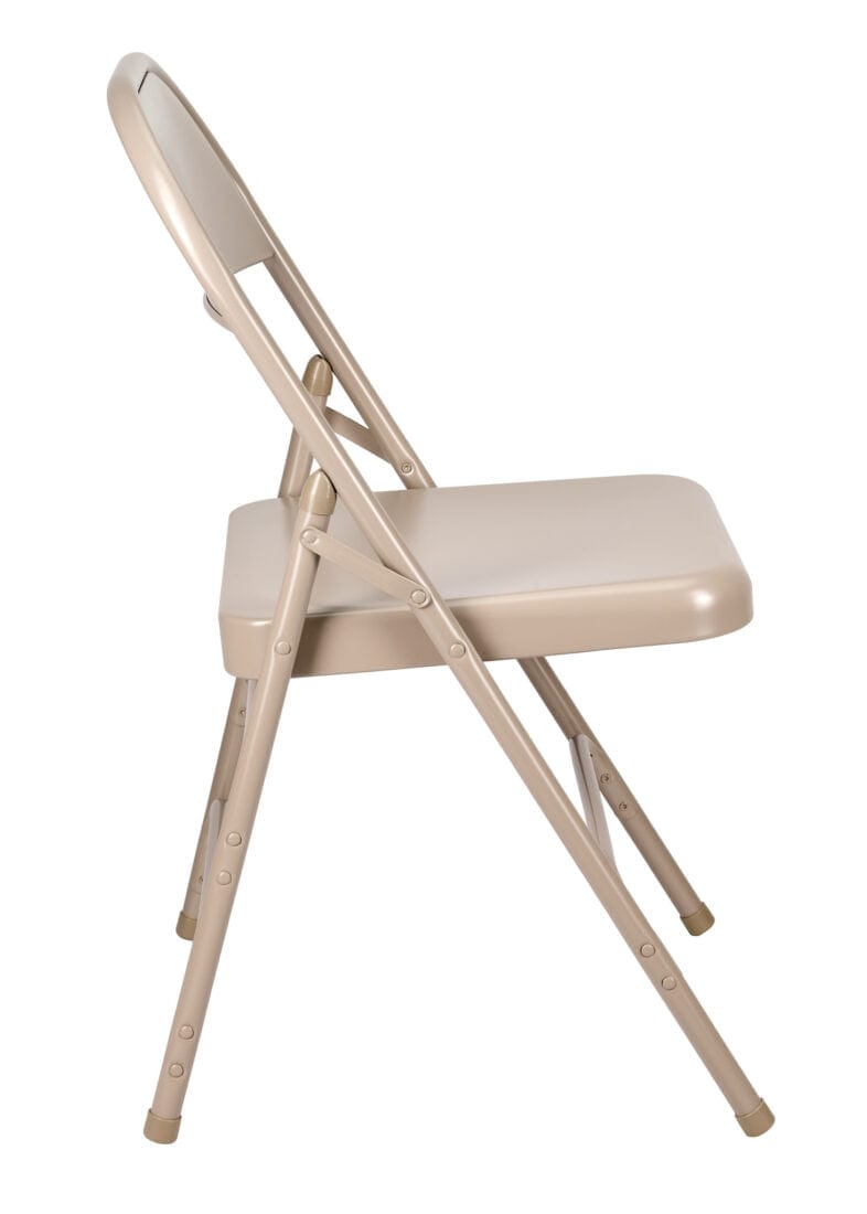 Chivari 100 Beige Metal Folding Chairs + 12 Plastic Round Table Kit CFMBE-100-12RD-KT