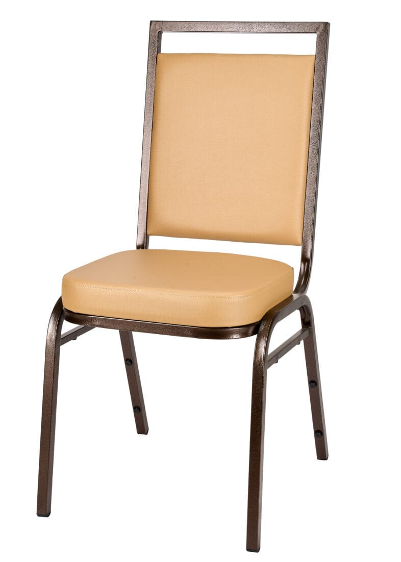 Chivari Tan Vinyl on Copper Vein Steel Frame Square Back Banquet Chair CQSVTN-ZF-T