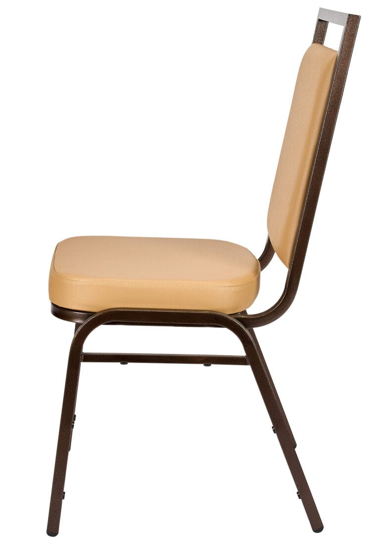 Chivari Tan Vinyl on Copper Vein Steel Frame Square Back Banquet Chair CQSVTN-ZF-T