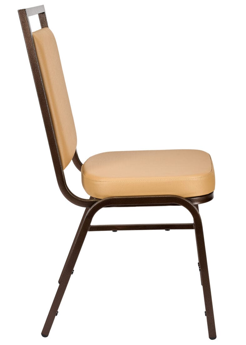 Chivari Tan Vinyl on Copper Vein Steel Frame Square Back Banquet Chair CQSVTN-ZF-T
