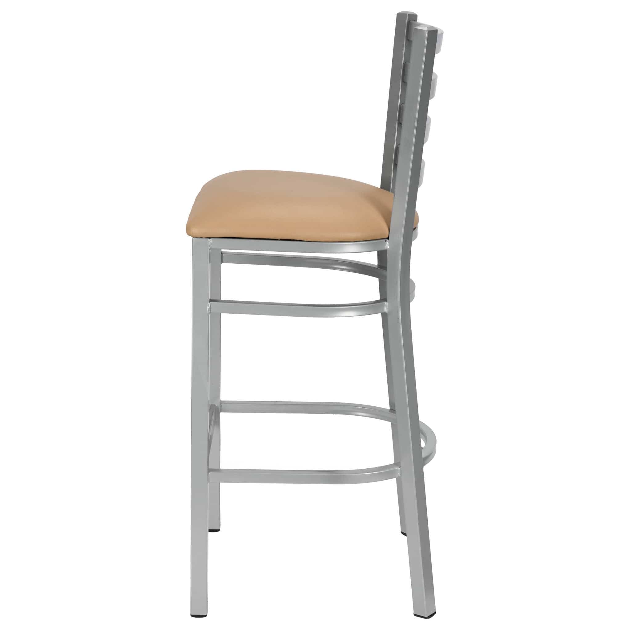 Chivari Ladder Back Bar Stool with Silver Frame and Tan Vinyl Seat BLMSVT-ZF-KT