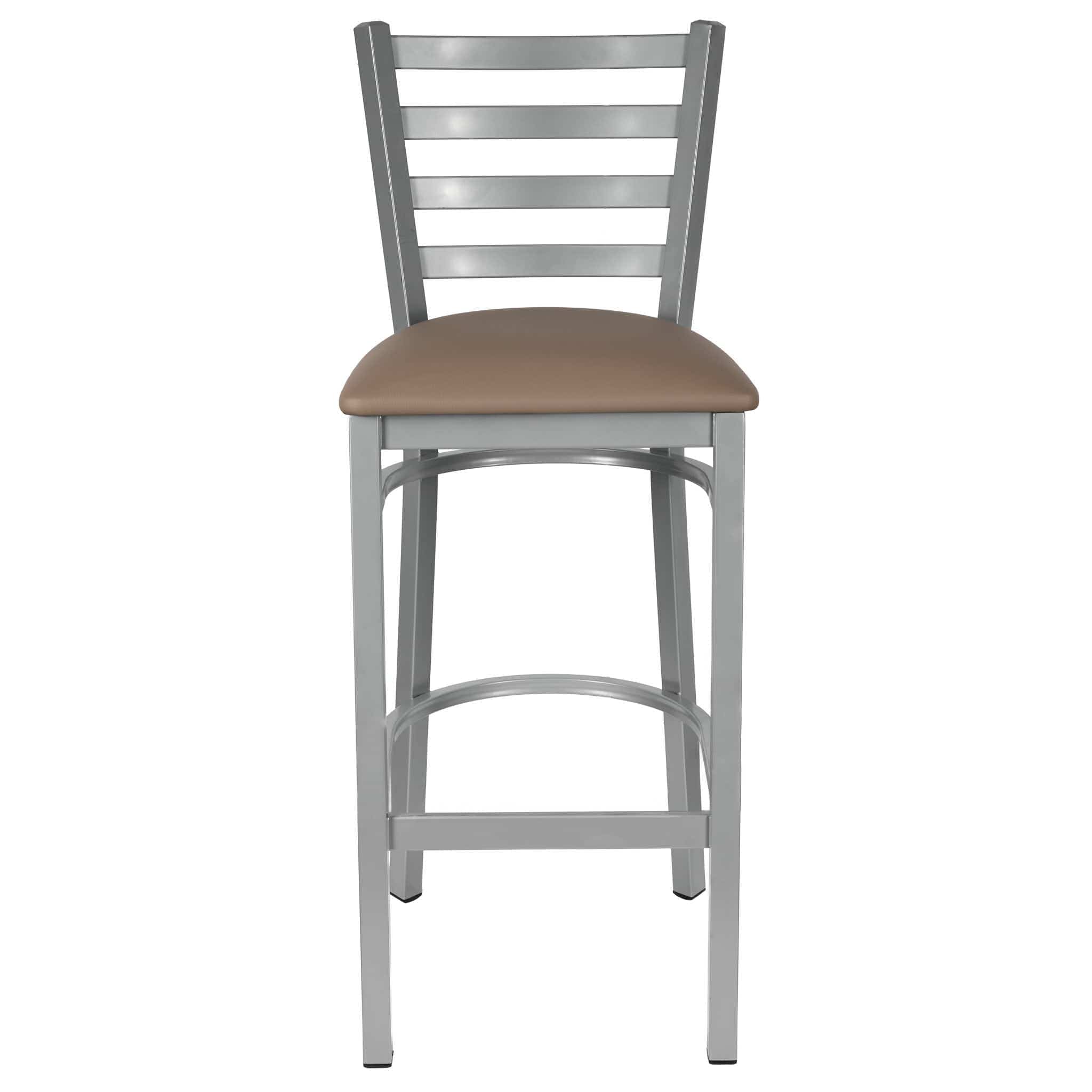 Chivari Ladder Back Bar Stool with Silver Frame and Taupe Vinyl Seat BLMSVTP-ZF-KT