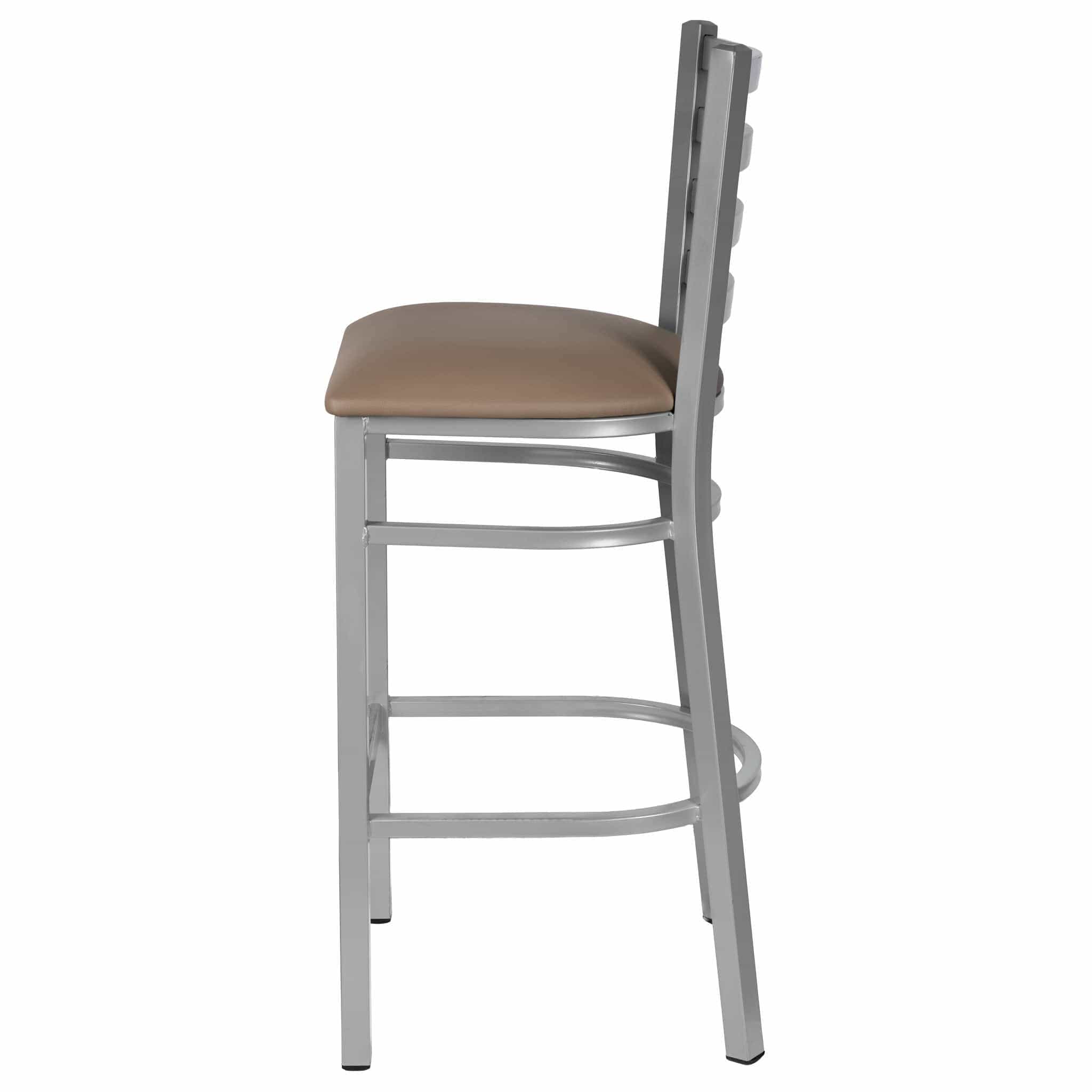 Chivari Ladder Back Bar Stool with Silver Frame and Taupe Vinyl Seat BLMSVTP-ZF-KT