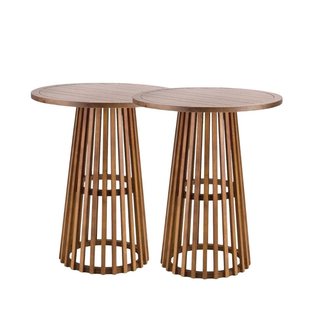 Chivari 2 Pack 32" Chestnut Finish Round Slatted Cocktail Table TCKTL-WD-KT32-AX-2