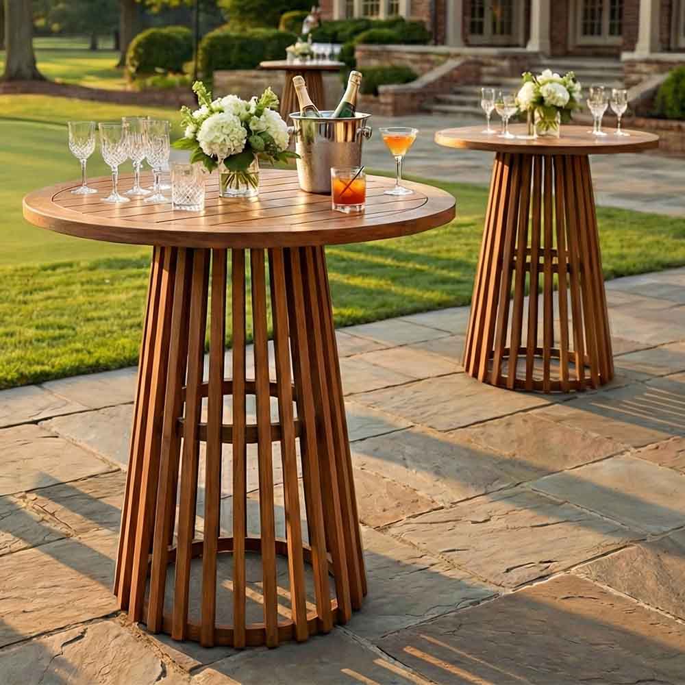 Chivari 2 Pack 32" Chestnut Finish Round Slatted Cocktail Table TCKTL-WD-KT32-AX-2