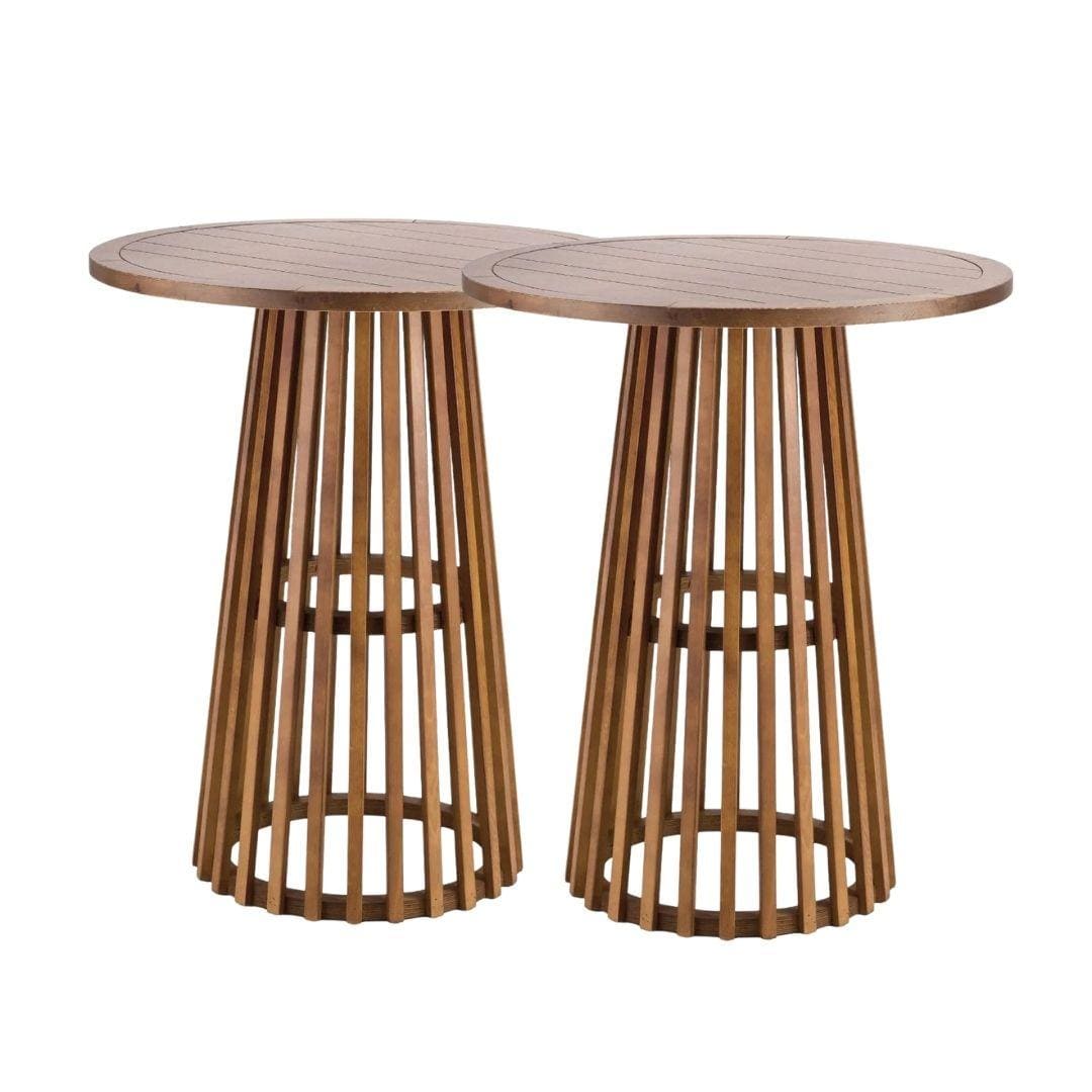 Chivari 2 Pack 36" Chestnut Finish Round Slatted Cocktail Table TCKTL-WD-KT36-AX-2