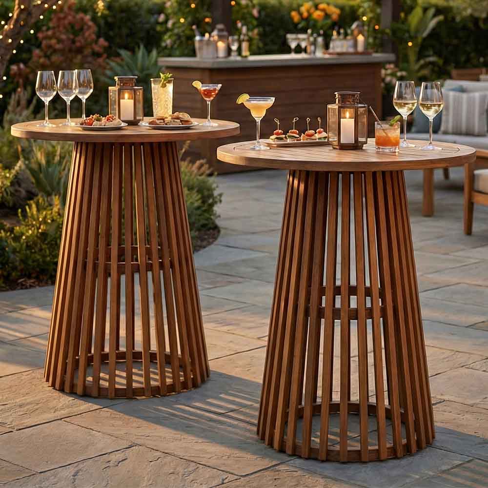 Chivari 2 Pack 36" Chestnut Finish Round Slatted Cocktail Table TCKTL-WD-KT36-AX-2