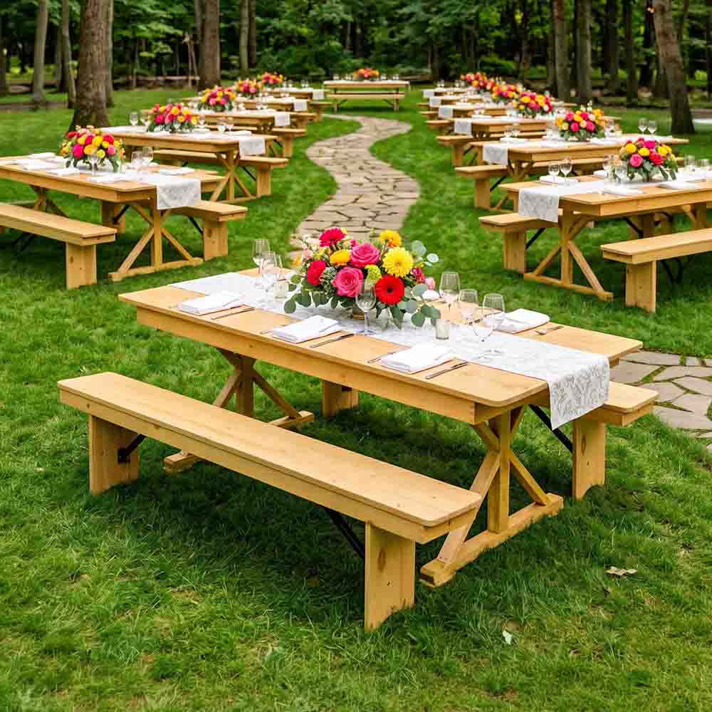 Chivari Natural 8 Foot (96″ x 12″) Rectangle Farmhouse Table Bench TFARM-BENCH-9612-NATURAL-AX-T