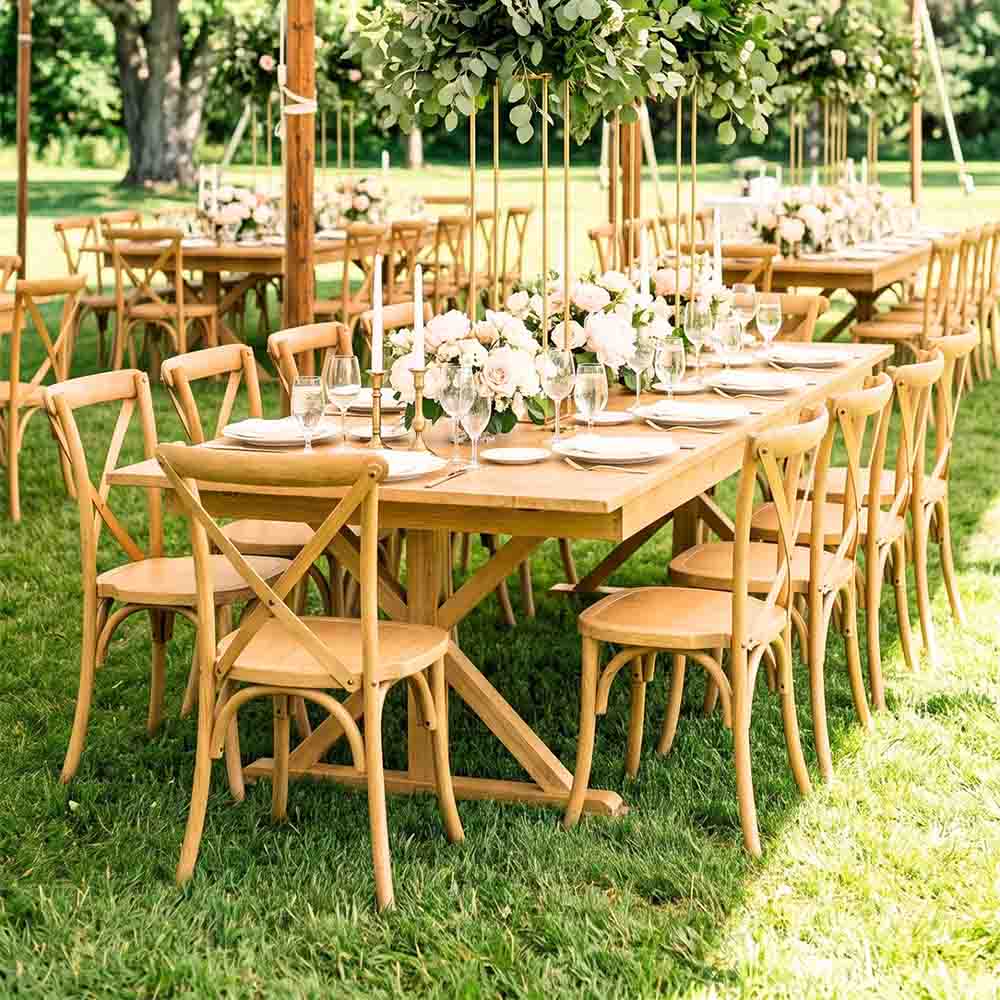 Chivari Natural X-Leg Farm Table Dining Set with 10 Chairs TFARM-NATURAL-X-LEG-KIT-CXR-AX