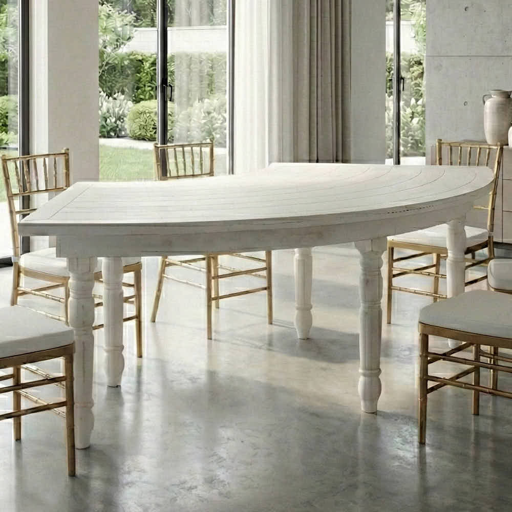 Chivari 99" x 40" (8.25 Foot) White Distressed Serpentine Fluted Leg Wood Farm Table TFARM-SERP-9940-WD-AX