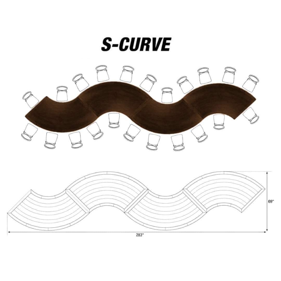 Chivari S-Curve Serpentine Farm Table Kit - Seats 22 - Includes 4 Fruitwood Serpentine Tables TFARM-SNKT-FTW1