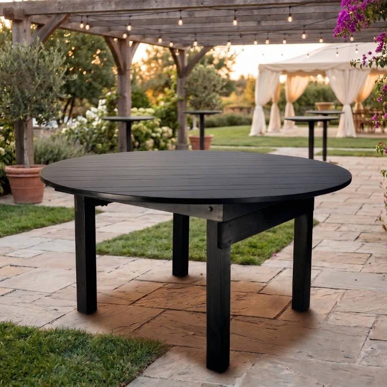 Chivari 60" (5 Foot) Black Straight Leg Round Wood Farm Table TFARMRD60-BLACK-S-LEG-AX-T