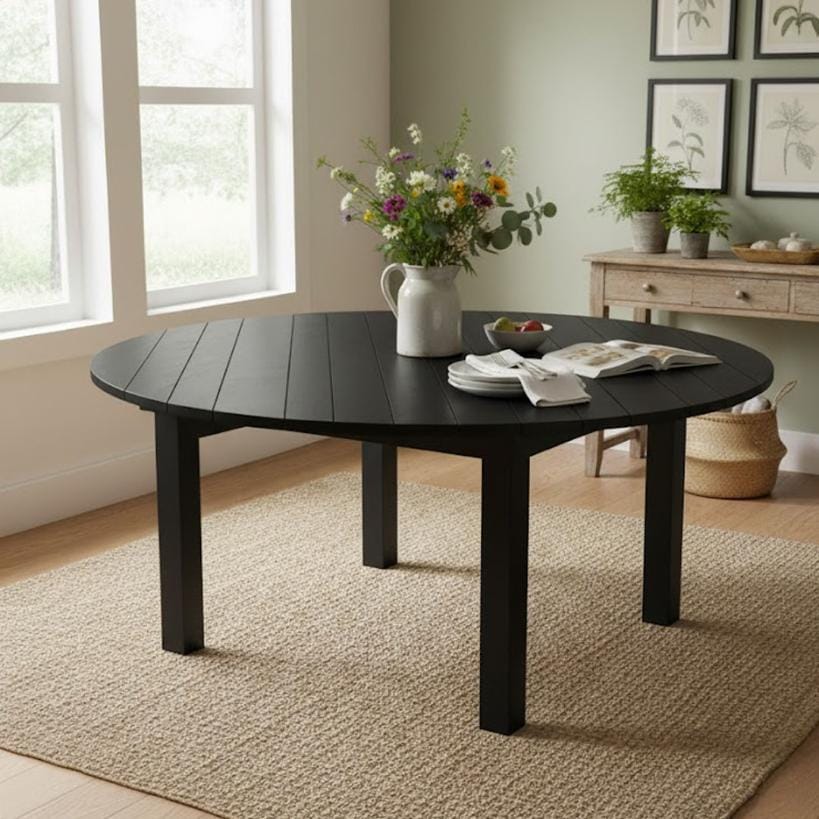 Chivari 60" (5 Foot) Black Straight Leg Round Wood Farm Table TFARMRD60-BLACK-S-LEG-AX-T