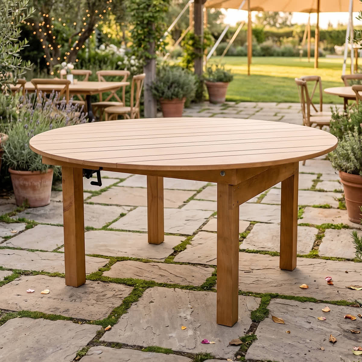 Chivari 60" (5 Foot) Chestnut Finish Round Farm Table TFARMRD60-CHESTNUT-S-LEG-AX-T