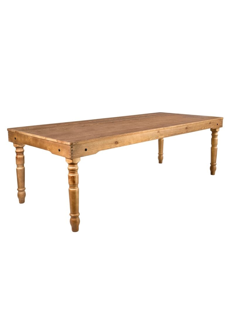Chivari Scratch and Dent 96" x 40" (8 Foot) Chestnut Finish Rectangle Fluted Leg Wood Farm Table TFARMRT9640-CHESTNUT-T-LEG-AX-T-SD