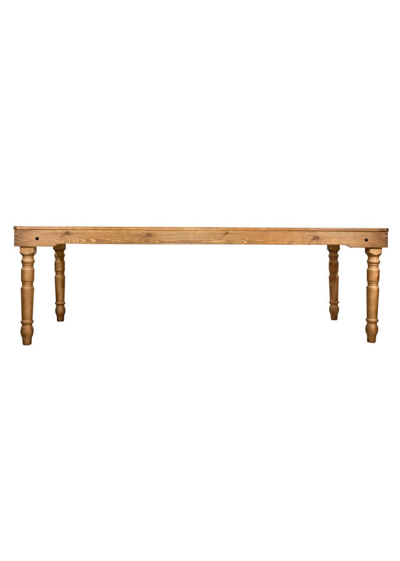 Chivari Scratch and Dent 96" x 40" (8 Foot) Chestnut Finish Rectangle Fluted Leg Wood Farm Table TFARMRT9640-CHESTNUT-T-LEG-AX-T-SD
