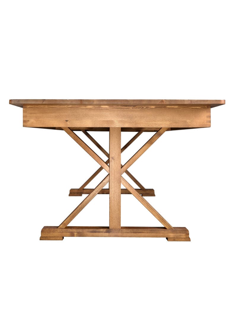 Chivari Scratch and Dent 96" x 40" (8 Foot) Chestnut Finish Rectangle X Leg Wood Farm Table TFARMRT9640-CHESTNUT-X-LEG-AX-T-SD