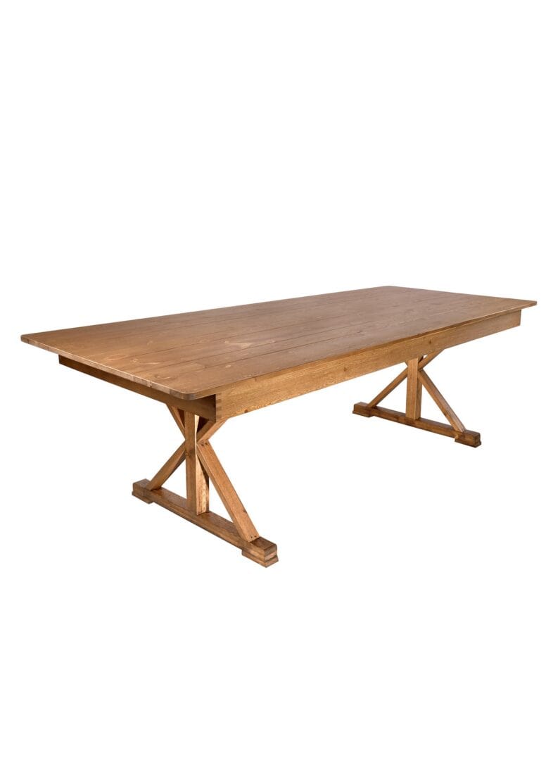 Chivari Scratch and Dent 96" x 40" (8 Foot) Chestnut Finish Rectangle X Leg Wood Farm Table TFARMRT9640-CHESTNUT-X-LEG-AX-T-SD