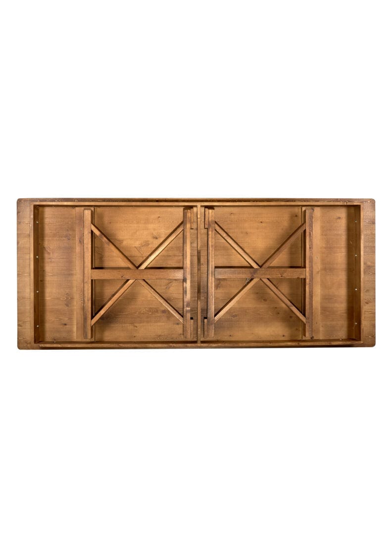 Chivari Scratch and Dent 96" x 40" (8 Foot) Chestnut Finish Rectangle X Leg Wood Farm Table TFARMRT9640-CHESTNUT-X-LEG-AX-T-SD