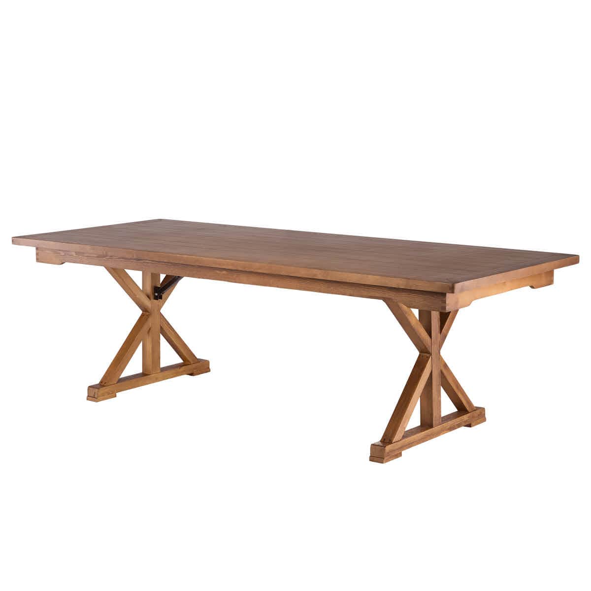 Chivari 96" x 40" (8 Foot) Chestnut Finish Rectangle X Leg Wood Farm Table TFRMPLRT9640-CHT-XL-AX